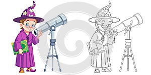 Coloring page with cute astronomer photo